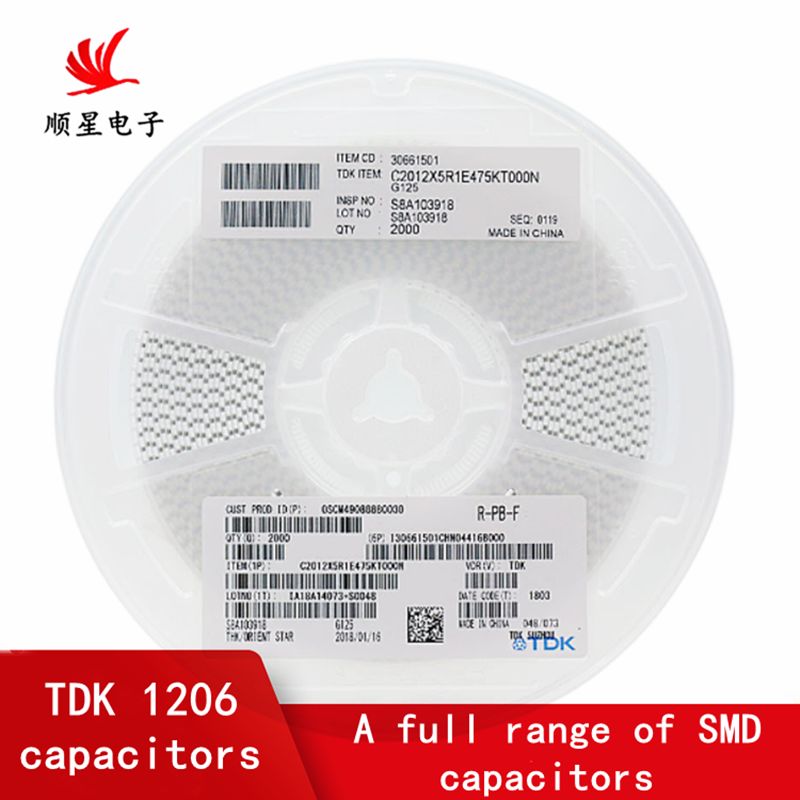 TDK SMD capacitor 1206 2.2uF 10% 25V X7R CGA5L2X7R1E225KT0Y0N Original and genuine MLCC 1000PCS