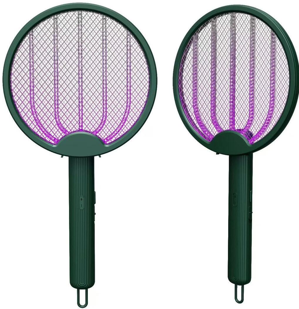 Electric Fly Swatter Mosquito killer Lamp 2 in 1, Foldable, Standing, Wall Mounted, 3000 V with USB, Rechargeable, Suitable for Home, Garden, Camping, Indoor and Outdoor UseGreen