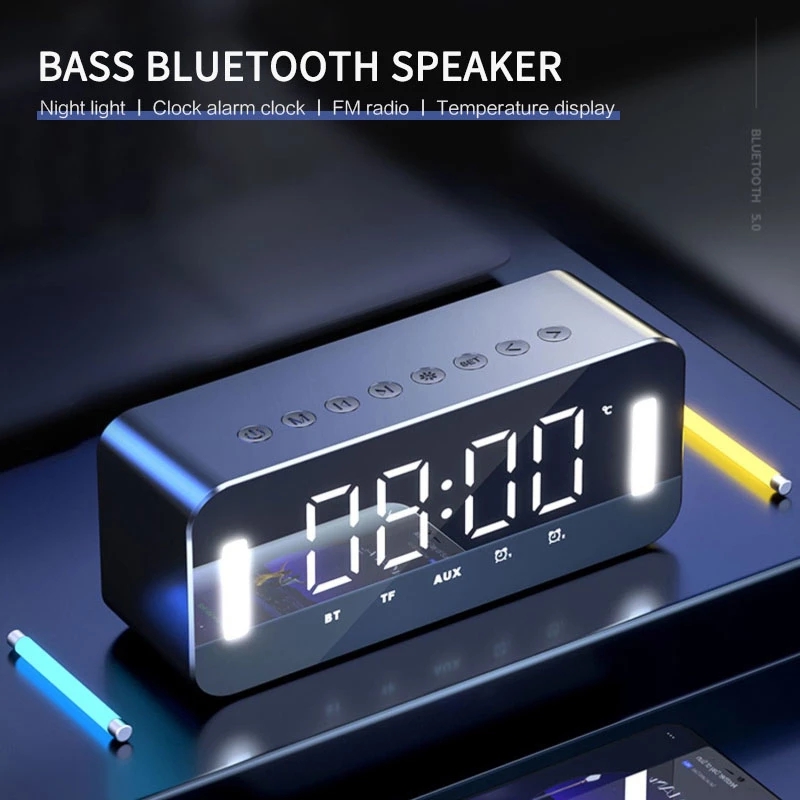 Wireless Bluetooth Speaker Stereo Bass Night Light Multifunctional Digital Electronic Clock Temperature Display