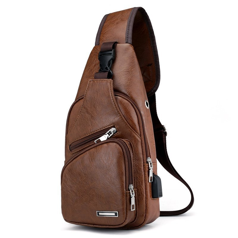 0110 men's shoulder bag USB rechargeable chest bag School short distance messenger bag