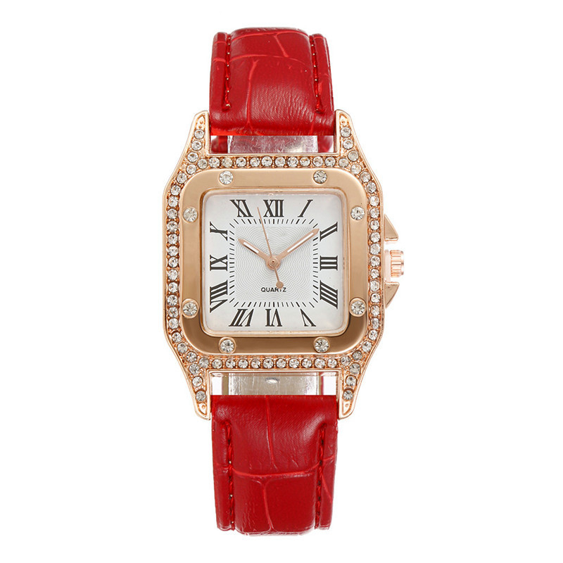 women's square diamond watch set leather waterproof strap quartz watch and jewelry bracelet girls set