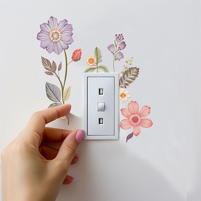 ACC32007 Switch Wall Sticker PVC Removable Waterproof sticker for bedroom bathroom Living room Beautiful flowers Home Decoration Stickers
