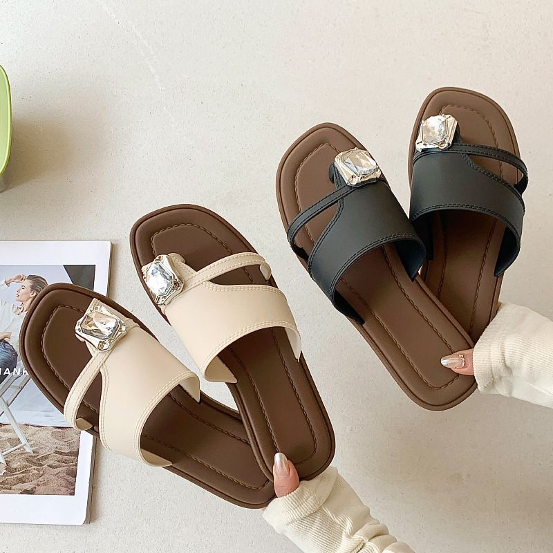  Women Roman Slide Sandals, Vintage Toe Loop Flat Beach Shoes, Casual Breathable Non-slip Sole Slippers, Fashion Versatile Outdoor Seaside Vacation Footwear for Daily Walking