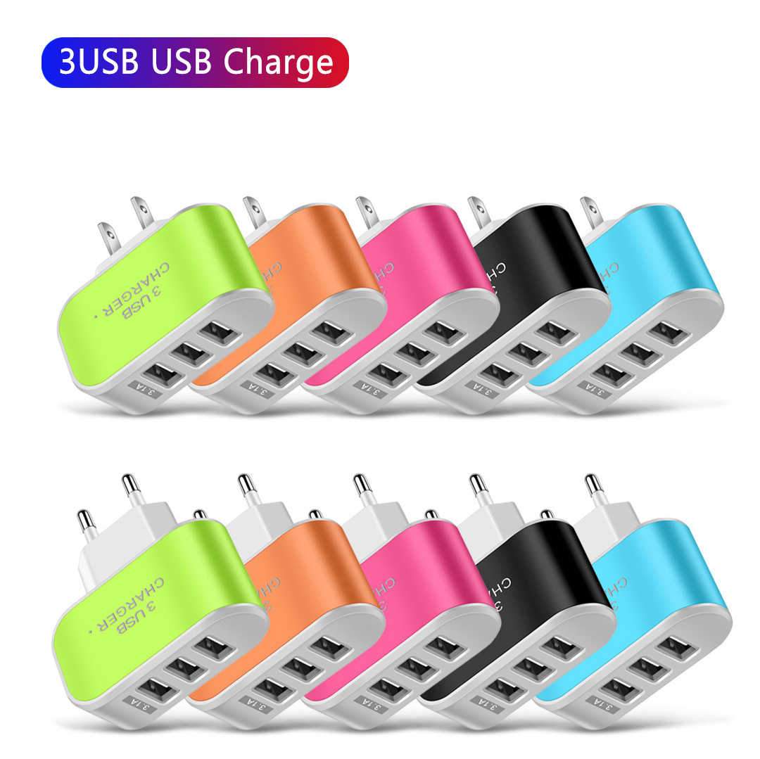 Candy Color Wall Charger, USB Charger Adapter, 2A/3 Multi Port Fast Charging Station Power Charge Base Block Plug