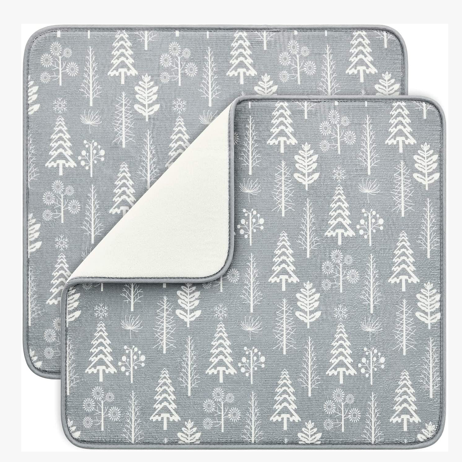 Dish Drying Mats for Kitchen Counter , Microfiber Absorbent Dish Drainer/Rack Pads for Sink, 19.515.8 inch, Tree, Grey
