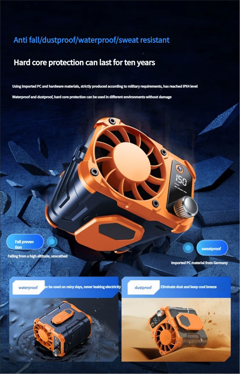 Hanging waist fan, portable clip, waist cooling device, high temperature outdoor construction site charging, powerful Xiaogongtian hanging neck, summer season kitchen refrigeration, air conditioning, clothing wearing, ultra long battery life