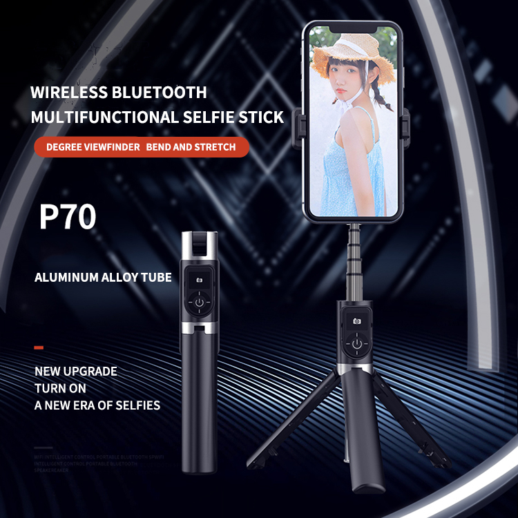 P70 Bluetooth Selfie Stick Tripod, Extendable Aluminum Alloy Tube Tripod Stand with Wireless Remote 360° Rotation Selfie Stick