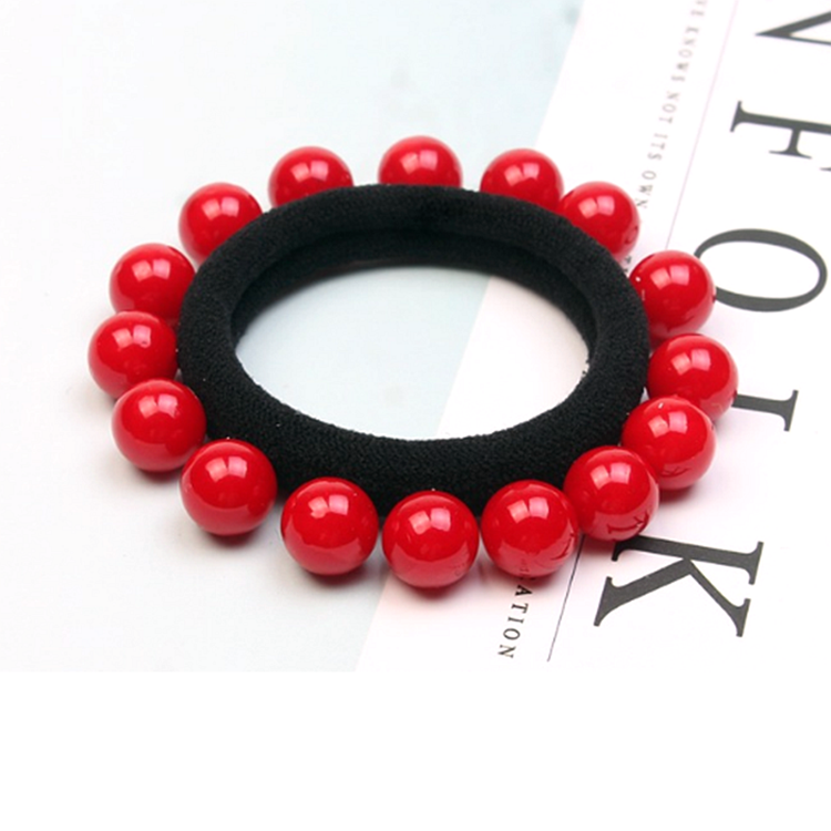 Tospino Women Red Small Pearl Seamless Elastic Hair Band Hair Circle Rope 50pcs