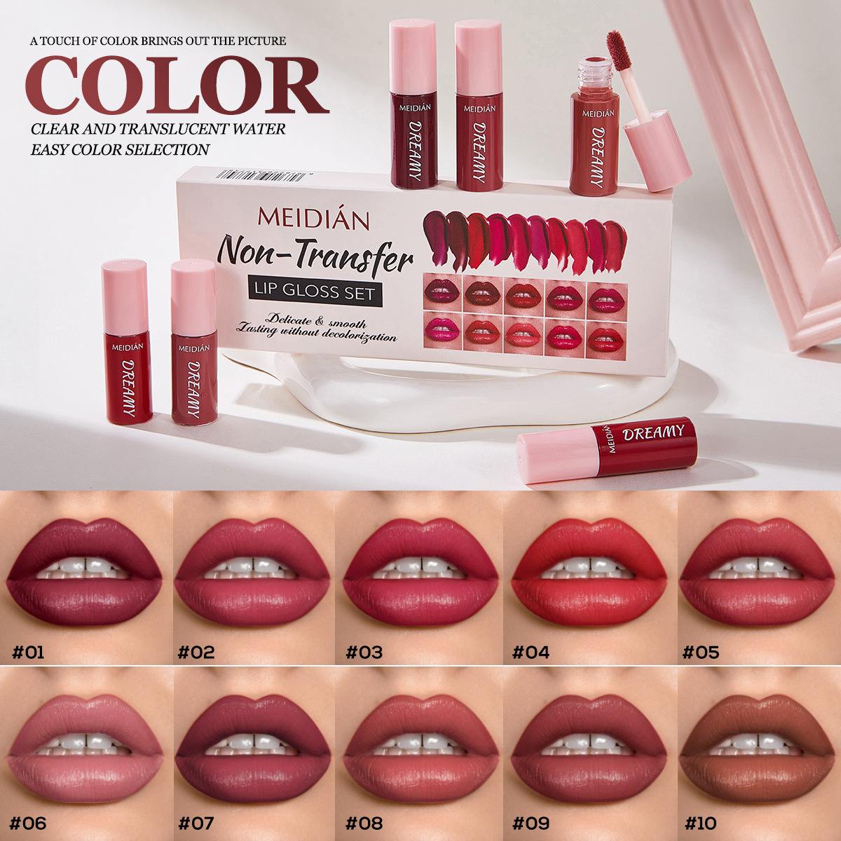 10 Colors Lip Gloss Set, 3ml/Each Long-Lasting Matte Liquid Lipstick, Waterproof Non-Stick Cup Lip Gloss Kit, Multi-Color Velvet Lipstick for Daily & Party Makeup