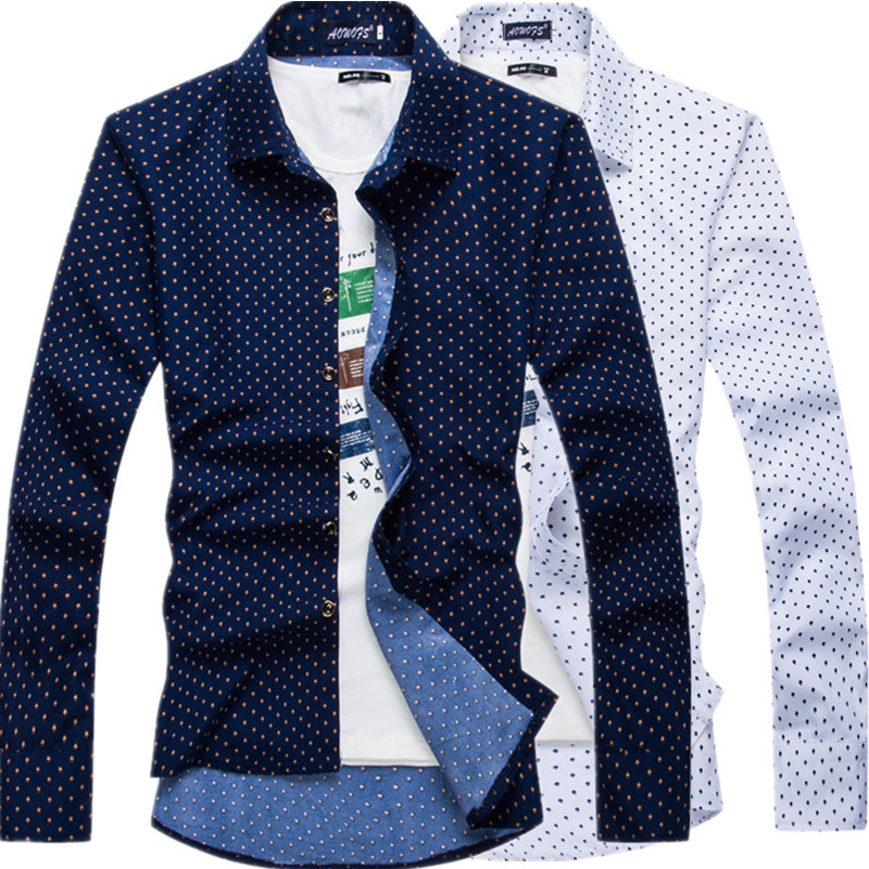 Autumn and winter new shirt men's shirt small mushroom print Korean style slim men's long-sleeved shirt