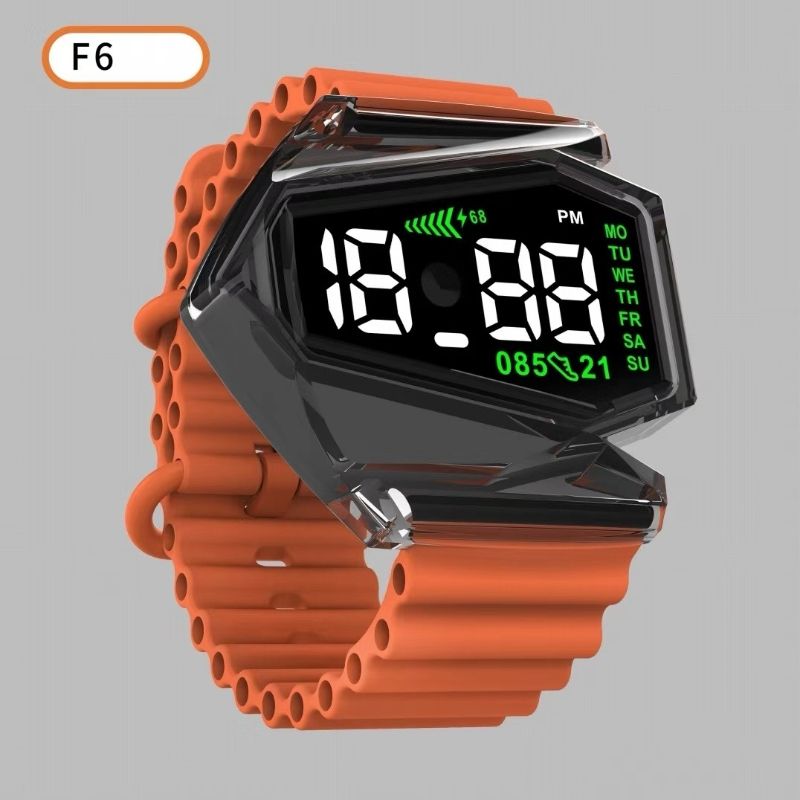 New LED airplane watch, F6 obsidian black, waterproof, night light, trendy sports style, electronic watch CRRSHOP digital color screen free shipping