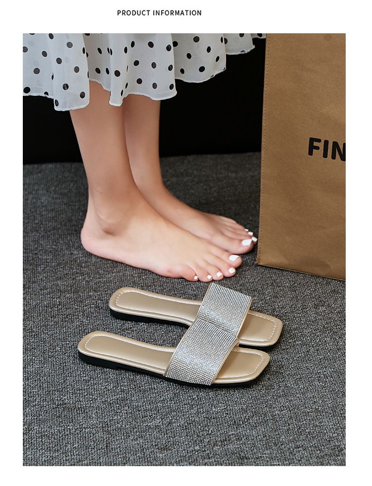 Square head flat flat comfortable slippers 2024 new women's drag outside to wear Europe and the United States large size leisure beach sandals 993