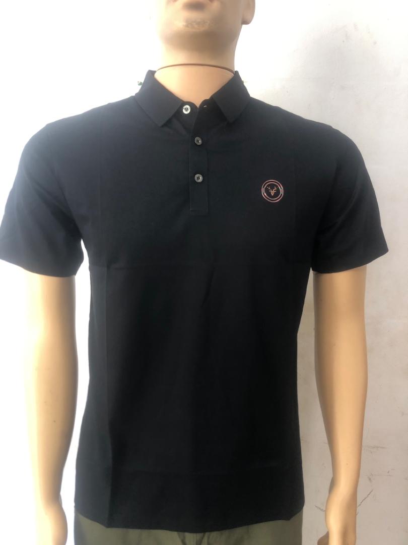 New Apparel Short Sleeve High-End Polo Shirt with Embroidery Men Shirt Men Polo 100% Cotton (BLACK)