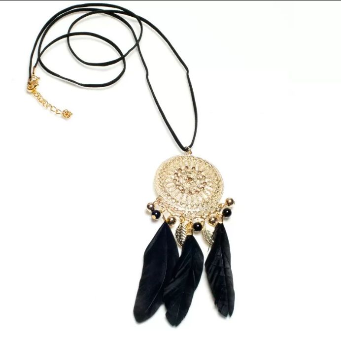 Women's Jewelry Dream Catcher Hollow Feather Pendant Chain Necklace