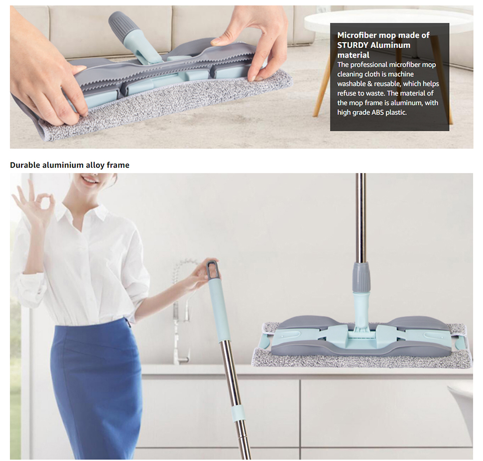 Mop 15 In Microfiber Hardwood Floor Mop 4 Washable Mop Pads Flat Mops for Wet or Dry Laminate Tile Floor Cleaning Wet Mop With Durable Extended Handle