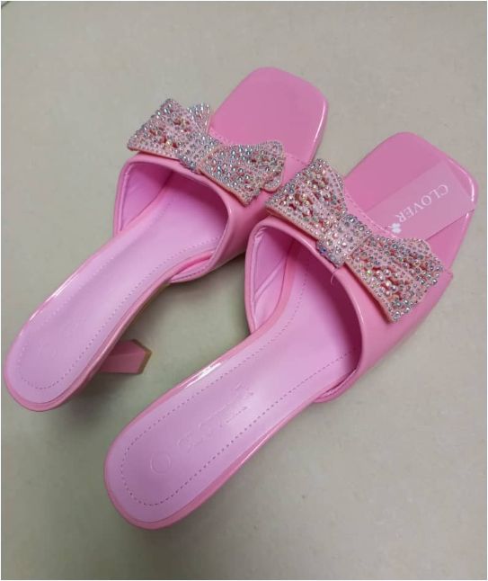 Bowknot Diamond Light Weight Women's Summer Outdoor Heeled Sandals Heeled Slides Pumps
