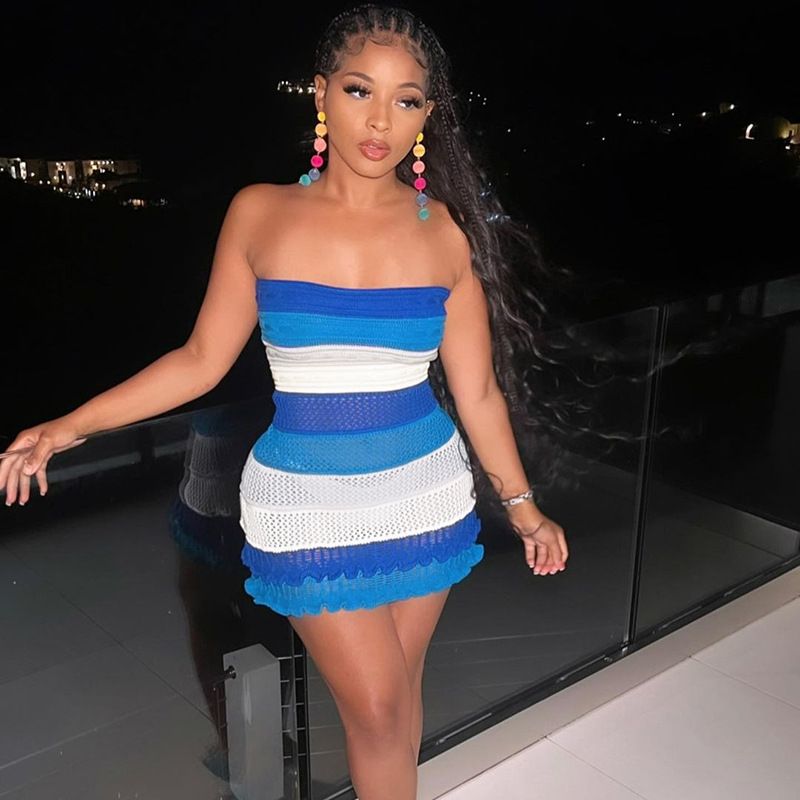 W23D29697 Big Butt in Tight Dress Women Mini Summer Sweater Casual Dress Knit Bodycon Sexy Strapless Women Knit Dress