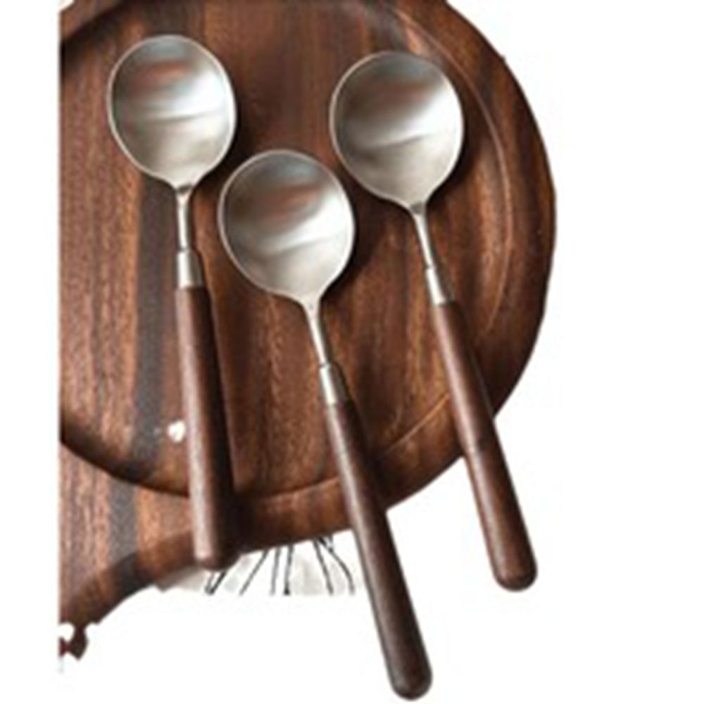 Imitation walnut handle simple texture stainless steel spoon fork set household western food spoon high value tableware