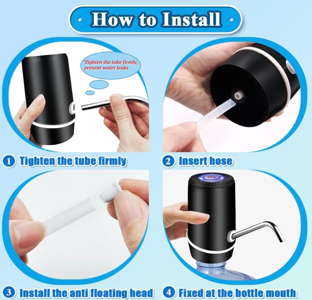 Water Dispenser for 5 Gallon Bottle, Electric Water Pump for 5 Gallon Jug with Switch and USB Charging, Portable Automatic Water Jug Dispenser for Camping, Travel, Home, Kitchen, Office