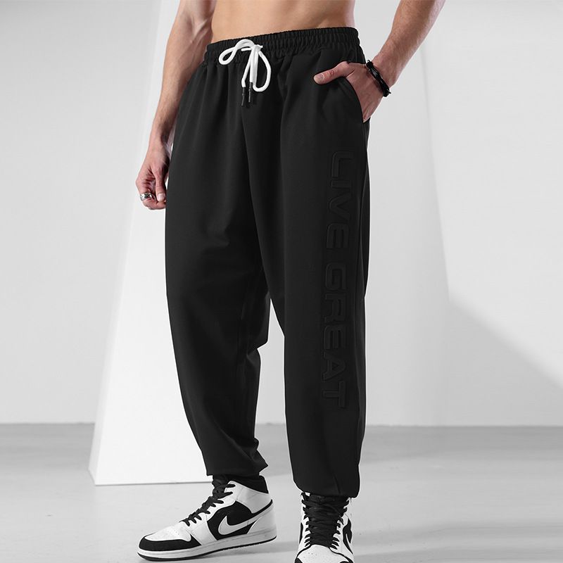 K-97 Men's Spring-Autumn 3D Letter Printing Casual Pants Solid Color Straight Leg Sports Pants