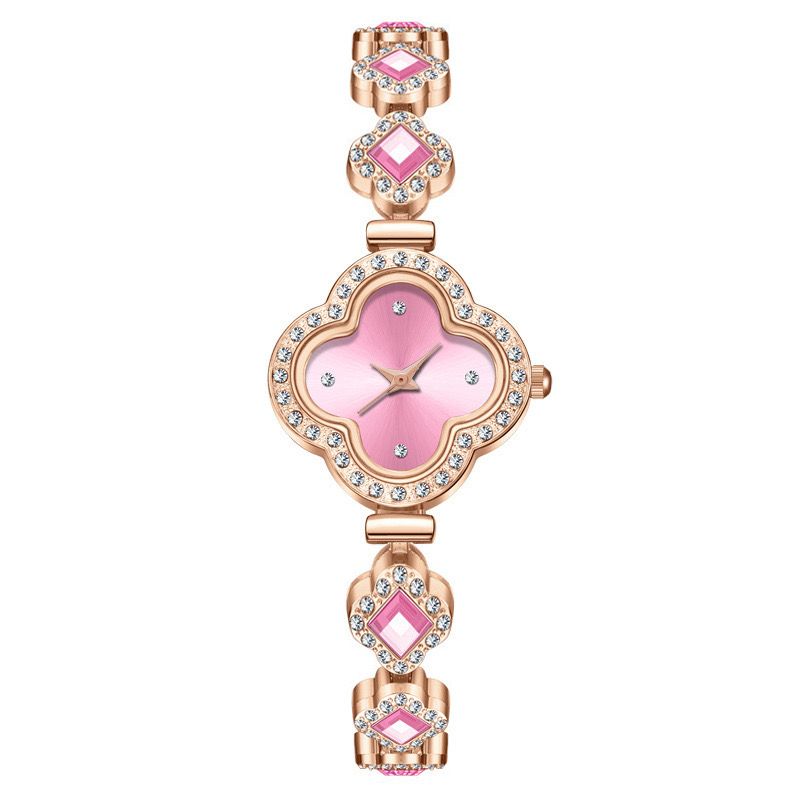 Women's watch with rose gold and diamond red dial four-leaf clover Bracelet watch; Fashion bracelet design