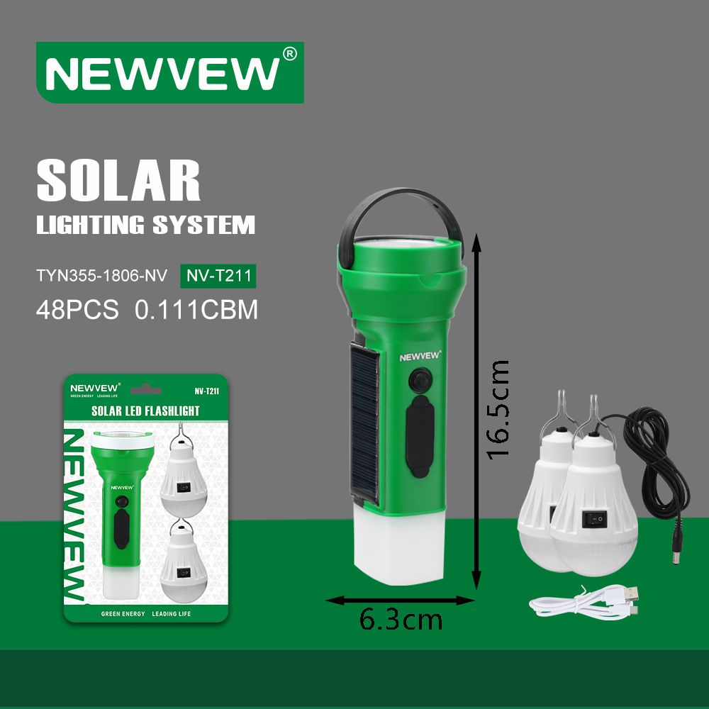NEWVEW rechargeable LED strong light outdoor multifunctional high-brightness solar lithium battery flashlight bulb for cross-border foreign trade.