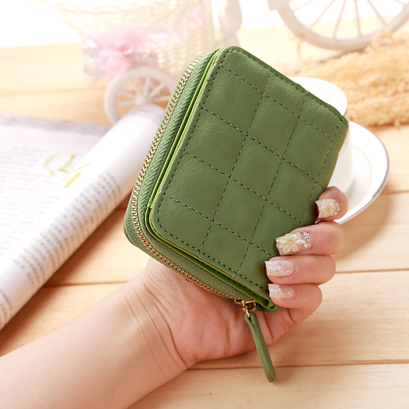 Women Short Wallets PU Leather Female Plaid Purses Card Holder Wallet Fashion Woman Cute Small Zipper Wallet With Coin Purse