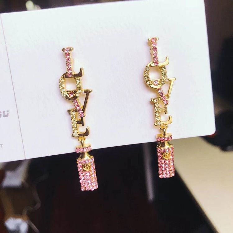 EH124 Women's New Simple Letter Pendant Earrings Inlaid Rhinestone Earrings