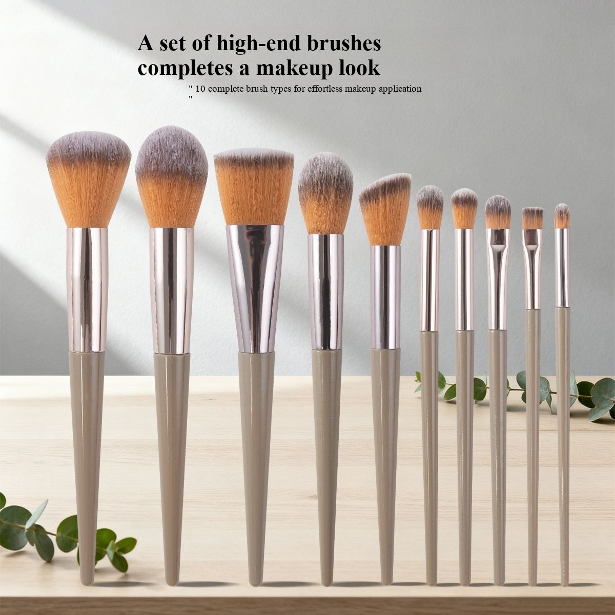 New Arrival 10-Piece Makeup Brush Set, Professional Cosmetic Brushes Kit for Loose Powder, Contour, Blush, Concealer & Eyeshadow Application
