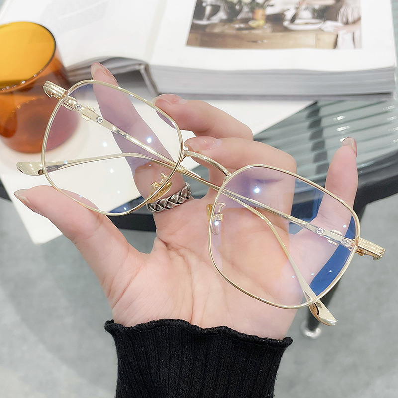 8804 Anti-Blue Light Flat Eyeglasses Business Metal Glasses Gold Wire Edge Trend Unisex Women's Men's Square Frame Glasses
