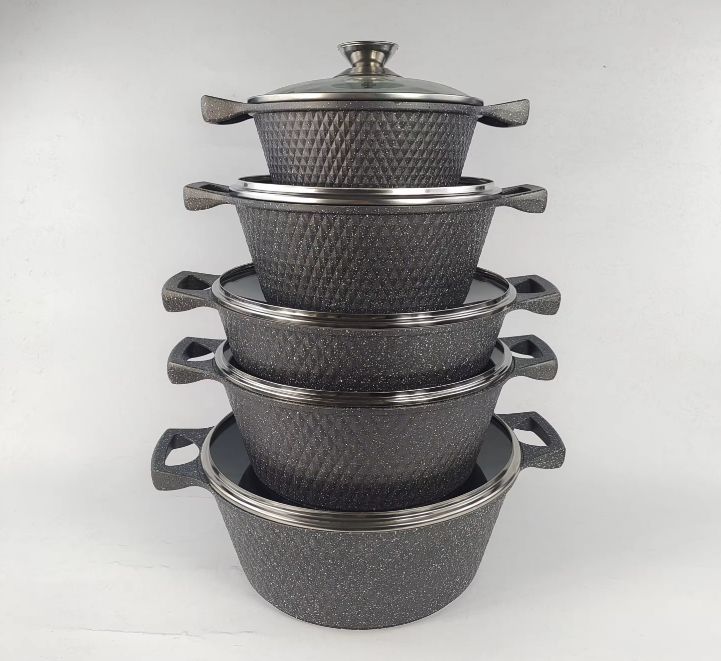 10PCS 5 SET Die Cast aluminum nonstick cookware set pots and pans with bakelite handles and glass lid