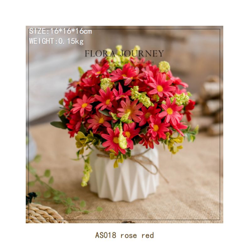 Korean chrysanthemum set ceramic hemp rope vase artificial flower silk flower pastoral floral ornaments living room dining room dining table hotel wedding church venue funeral ceiling road layout home decoration flower arrangement hand-held flowers photography props flowerpotAS018 rose red