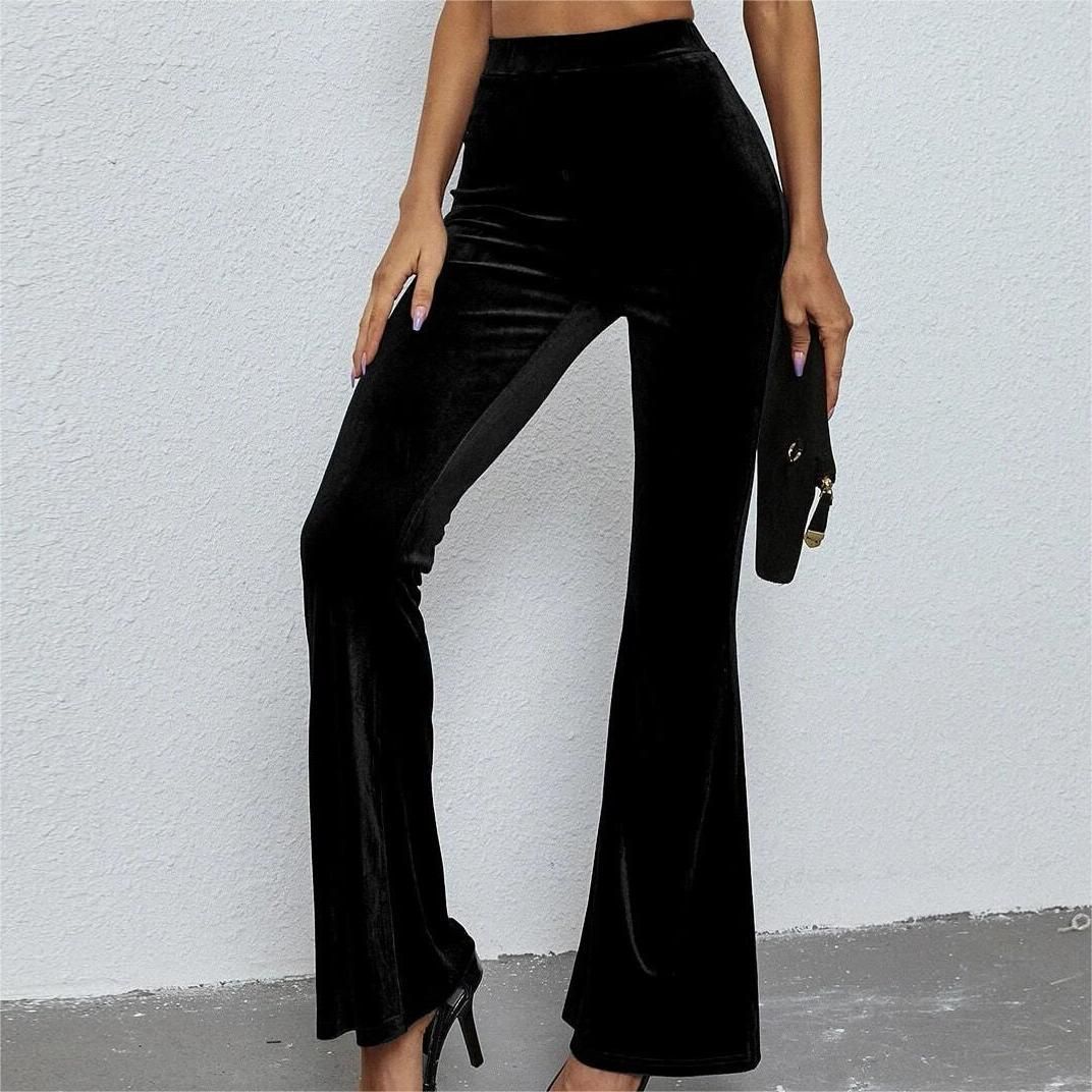 CPBL3120 Women's New Fashion Sexy Slim Pants Solid Color High-Waisted Velvet Flared Pants