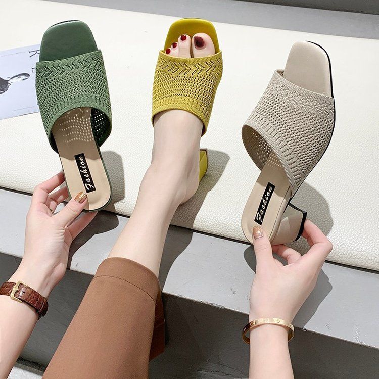 208 Mid Heel Slippers Women's Summer New Fashion Women's Shoes Sandals