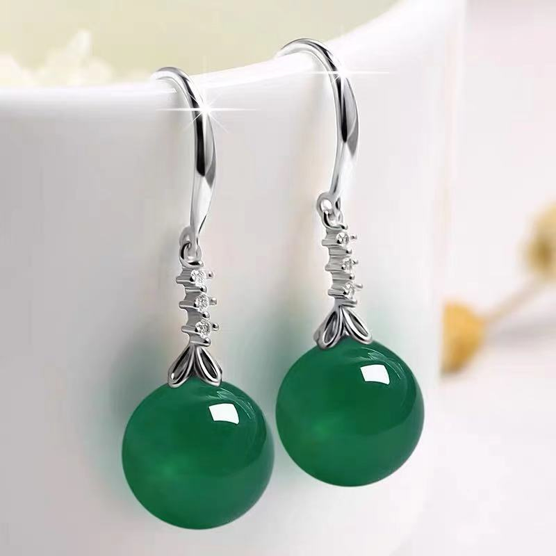 E005 Women's New Fashion Long Imitation Hetian Green Jasper Earring Jewelry