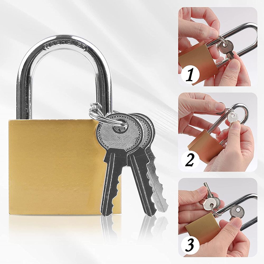 Solid Brass Padlock with Key Wide Lock Body, Small Keyed Padlock for Sheds, Storage Unit School Gym Locker, Fence, Toolbox, Hasp Storage