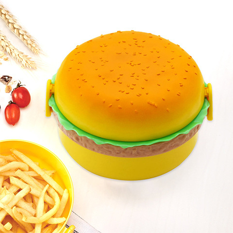 Kids Lunch Containers Hamburger Shape Box Of Food Storage With Fork And Spoon For Salads Sandwiches, Snacks Bento Box