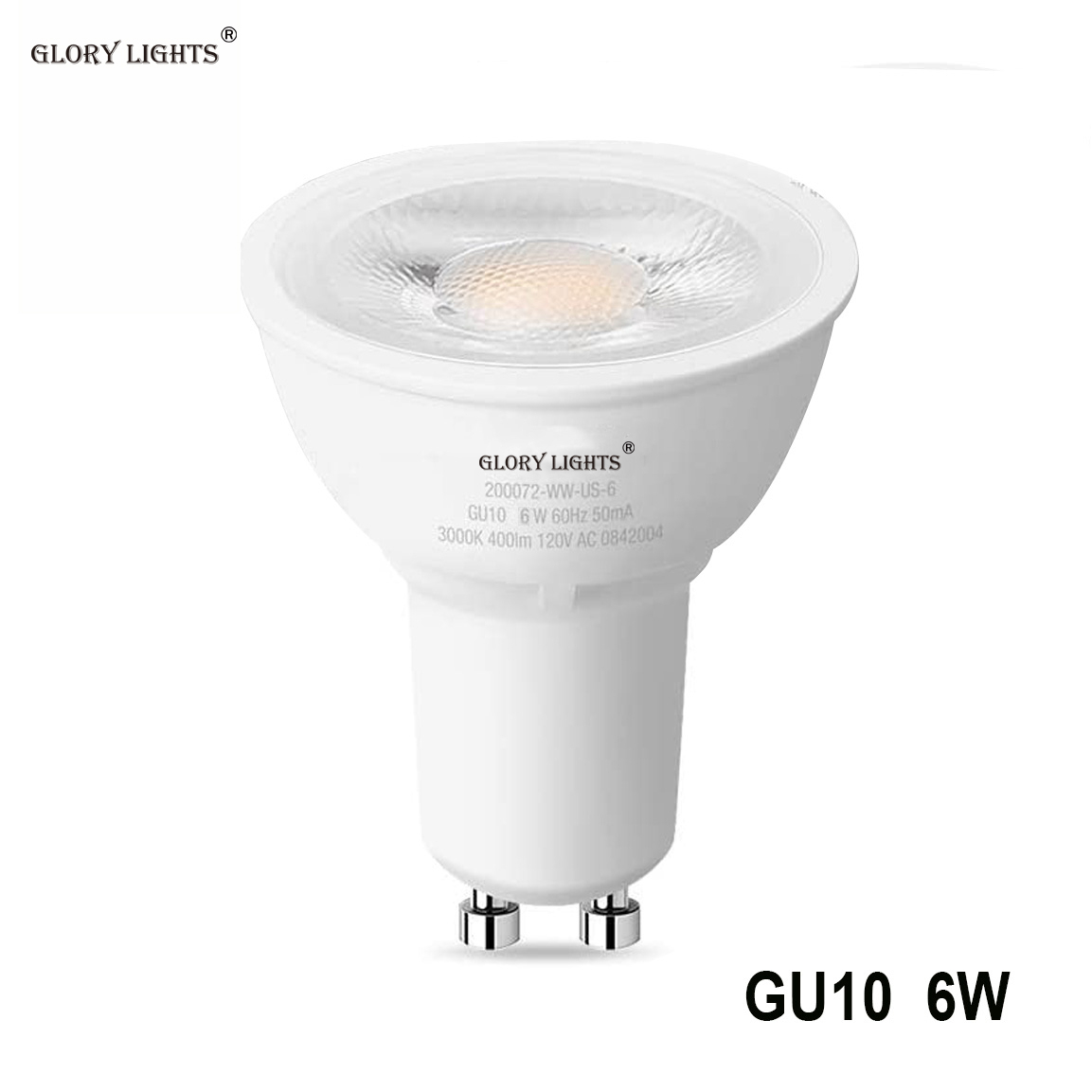 Glory light GU10/MR16 LED Bulbs, 50W Halogen Equivalent, 6W 400LM Spot Light Bulb, 6000K/3000K Soft Warm White, 24 Degree Beam Angle, LED Replacement Bulbs for Recessed Track Lighting,