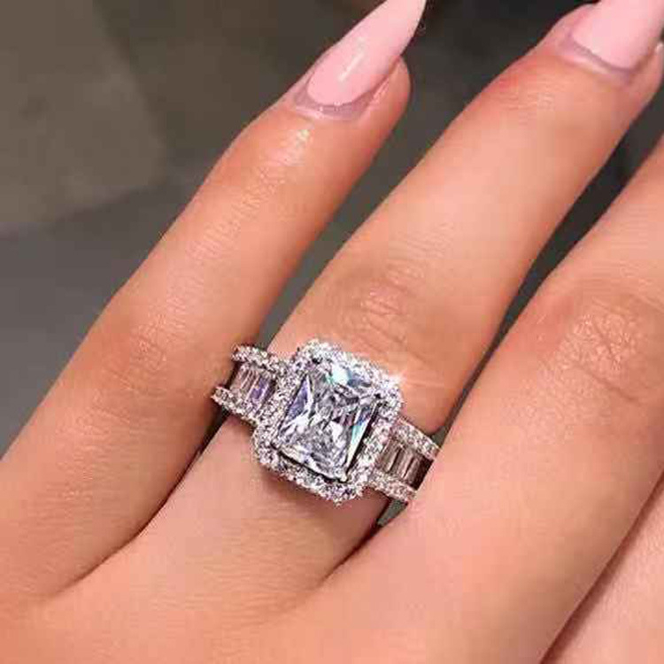 20209 Fashion Sparkly Stone Zircon Silver Ring For Women Engagement Wedding Ring Jewelry Gifts