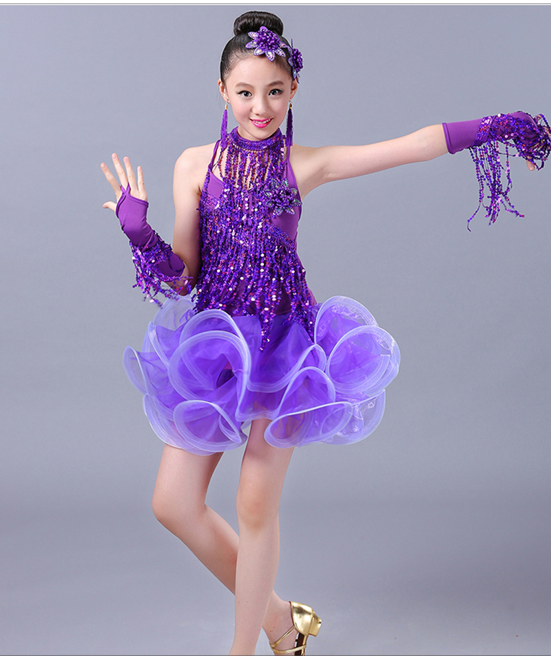 
Kids Girls Sequin Fringe Latin Dance Dress For Girls Children Salsa For Competition Skirts Costumes Ballroom Dancing Dresses