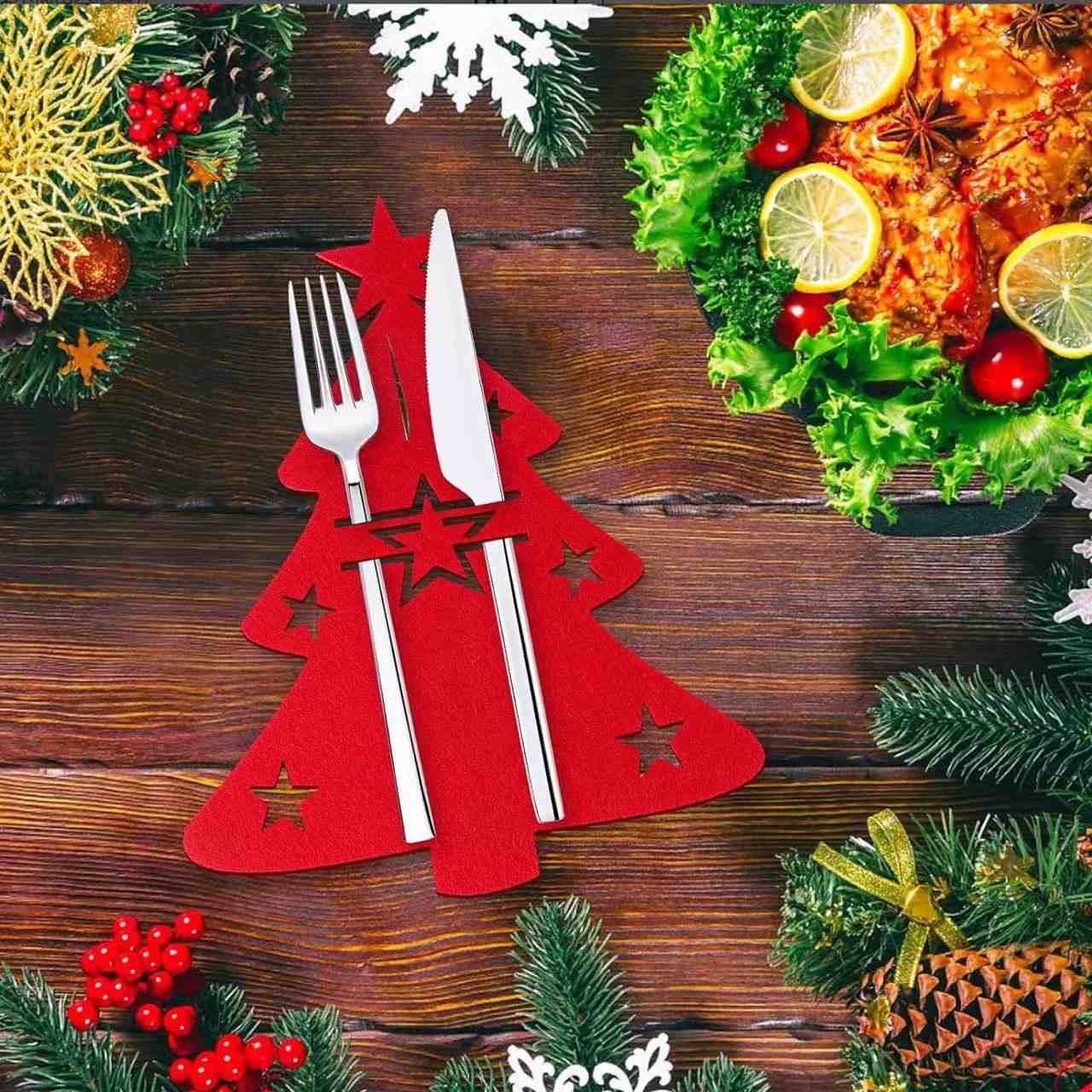 AUNONT Christmas knife and fork holder felt table decorations Christmas tree cutlery elk angel snowflake cutlery mats