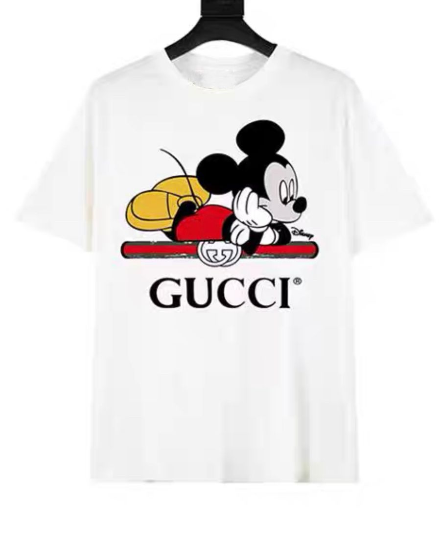 GUCCI/ Gucci co-branded Mickey print casual round neck short sleeve men loose matching couple  T-shirt