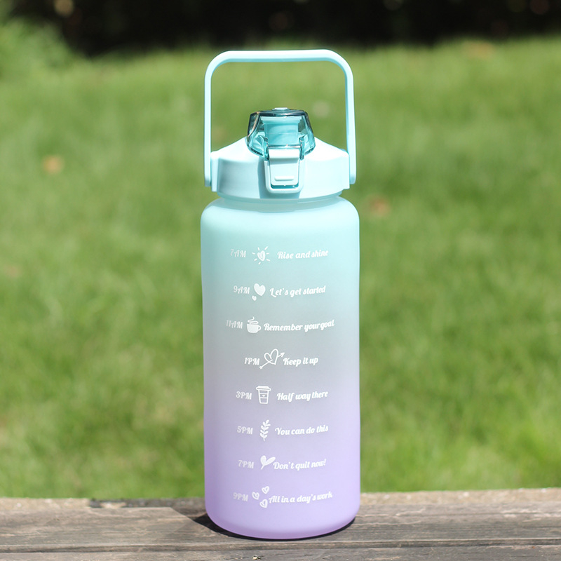 2 PCS 64oz/2L Motivational Sports Water Bottles with Times to Drink, Daily Measured Tracking Time Marks Water Cup Removable Strainer Leakproof BPA Free
