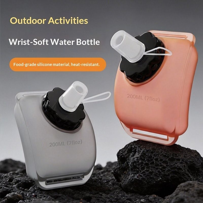 New Wrist Wearable Sports Water Bottle, innovative hands-free wrist fixed design frees your hands during running, cycling and outdoor activities. Made of safe soft material, collapsible and ultra-light without bulky feeling