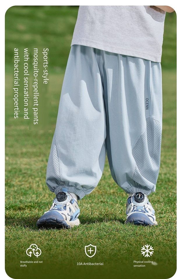 Kids Summer Cooling Pants, Anti-Mosquito Breathable Trousers with Mesh Sides, Quick Dry UPF Protection Casual Pants for Boys Girls, Sizes 90-140cm, Single Pack, Lightweight Outdoor Sportswear
