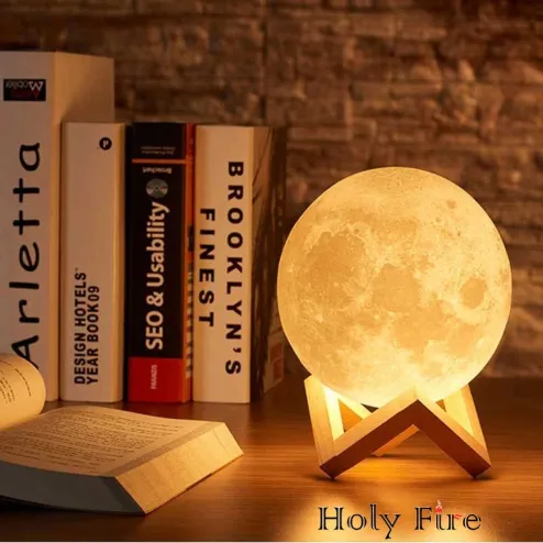 8cm Moon Lamp LED Night Light Battery Powered With Stand Starry Lamp  Bedroom Decor Night Lights