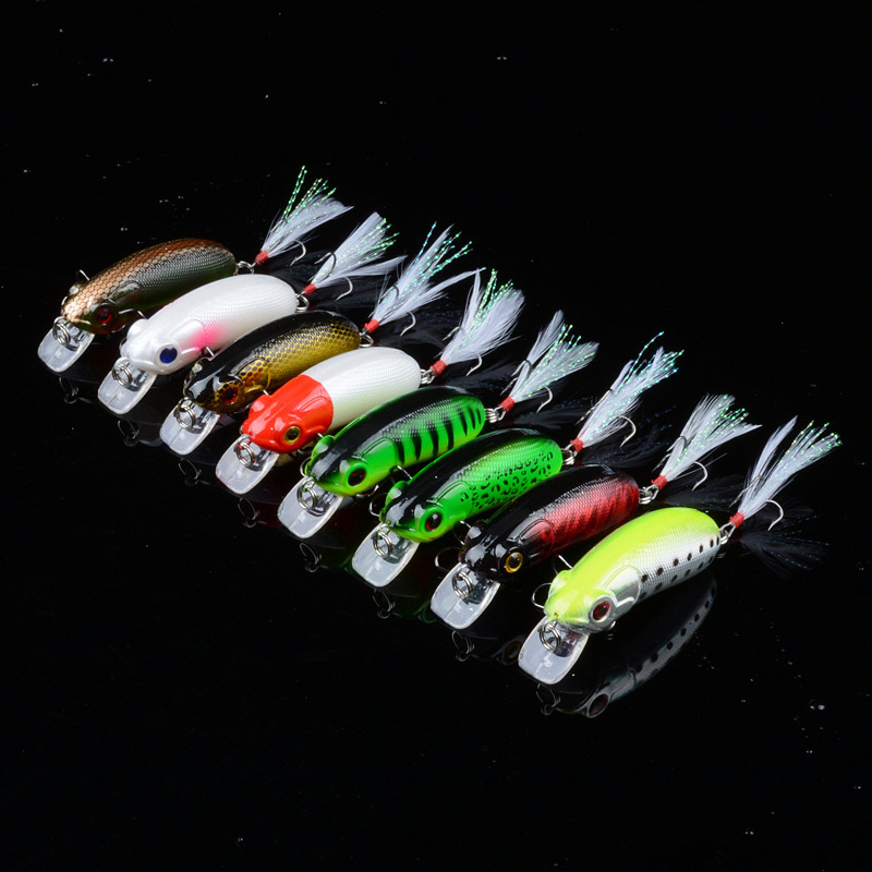 M0159 2Pcs 6Cm Floating Each Fishing Bait Artificial Hard Bait Swing Fishing Tackle 3D Eyes