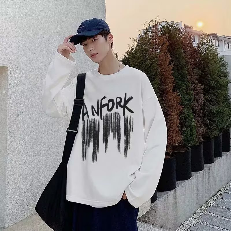 W167 Men's Casual Fashion Graffiti Print Crewneck Top Sleeve T-shirt