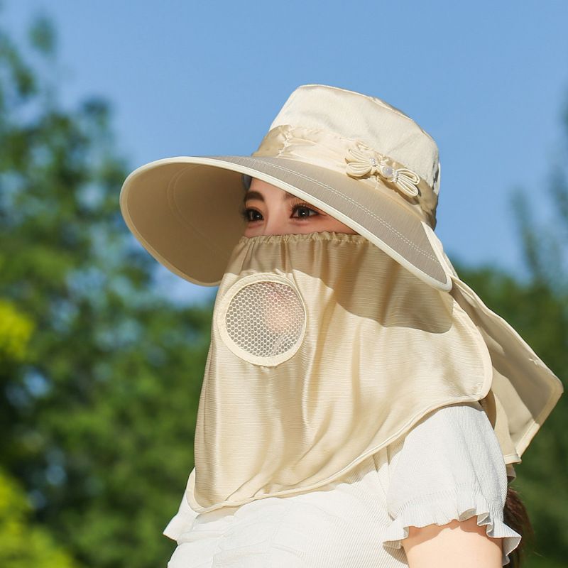 Women's Ice Silk Sun Hat with Full Face & Neck Cover, UPF 50+ UV Protection Wide Brim Hat with Breathable Mesh, Summer Cooling Outdoor Hat for Hiking Gardening, 5 Colors Available