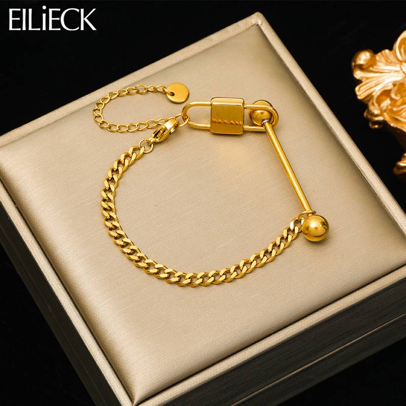 E223 Stainless Steel Gold-plated Lock Ball Bangles Bracelet For Women Girl New Fashion Waterproof Jewelry Wedding Gift